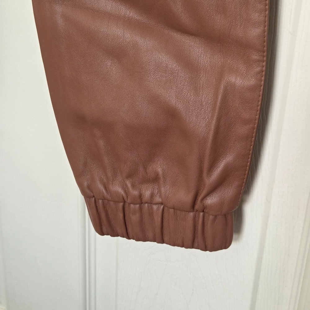 Bar III Faux Leather Jogger Pants Brown Pull On Elastic Waist Size 8 - Picture 5 of 6